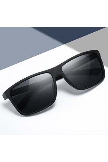 suoso Lunettes de soleil de sport polarisées pour homme et femme - Noir - Lunettes de soleil rectangulaires rétro classiques 