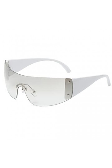 Ggpyyon Trendy Y2K Wrap Around Lunettes de soleil pour homme et femme Rimless 2000s Shades Eyewear Protection UV400, A5 blanc
