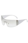 Ggpyyon Trendy Y2K Wrap Around Lunettes de soleil pour homme et femme Rimless 2000s Shades Eyewear Protection UV400, A5 blanc