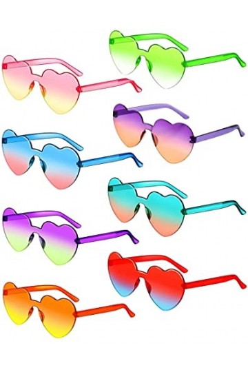 Unning Lot de 8 paires de lunettes de soleil en forme de cœur pour femme, couleur néon, lunettes amusantes transparentes pour