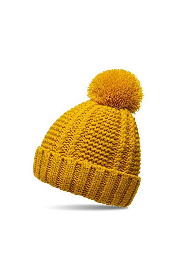 Caspar MU127 Bonnet doublé avec pompon pour femme, Couleur:curry, Taille:Taille unique