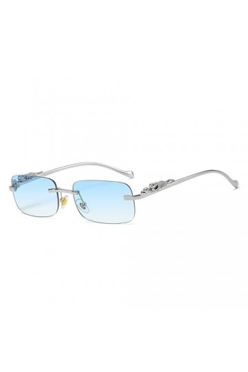 Lunettes de soleil rectangulaires rétro sans monture en métal tête de léopard lunettes teintées sans monture femmes hommes lu
