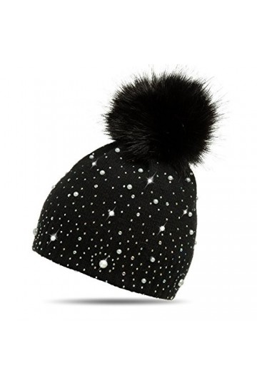 Caspar MU143 Bonnet dhiver en tricot fin avec pompon pour femme, Couleur:noir, Taille:Taille unique
