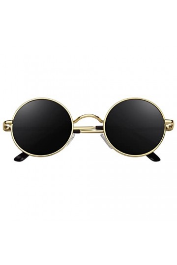 CGID E01 Petites lunettes de soleil polarisées inspirées du style retro vintage Lennon en cercle métallique rond,Cercle Noir 