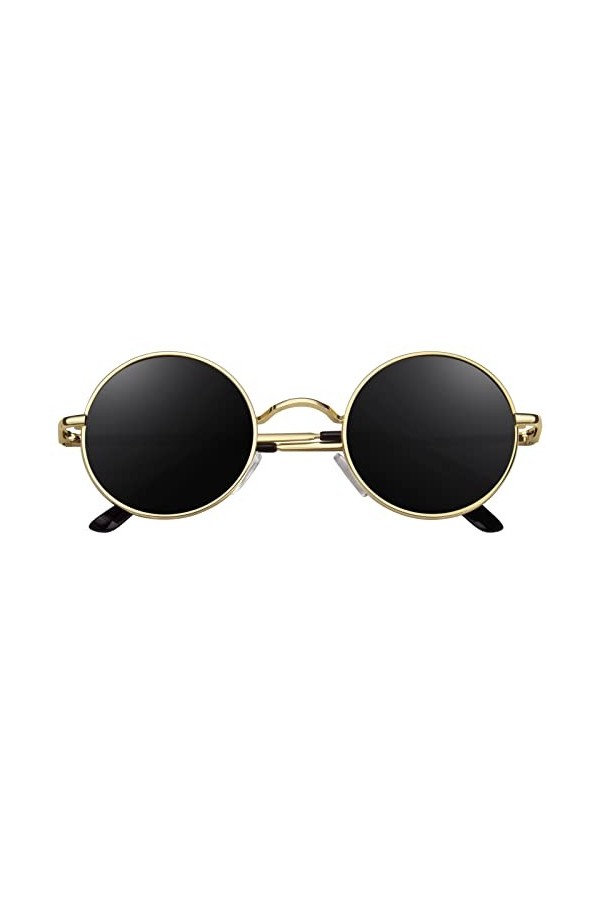 CGID E01 Petites lunettes de soleil polarisées inspirées du style retro vintage Lennon en cercle métallique rond,Cercle Noir 