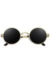 CGID E01 Petites lunettes de soleil polarisées inspirées du style retro vintage Lennon en cercle métallique rond,Cercle Noir 