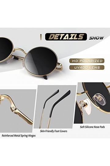 CGID E01 Petites lunettes de soleil polarisées inspirées du style retro vintage Lennon en cercle métallique rond,Cercle Noir 