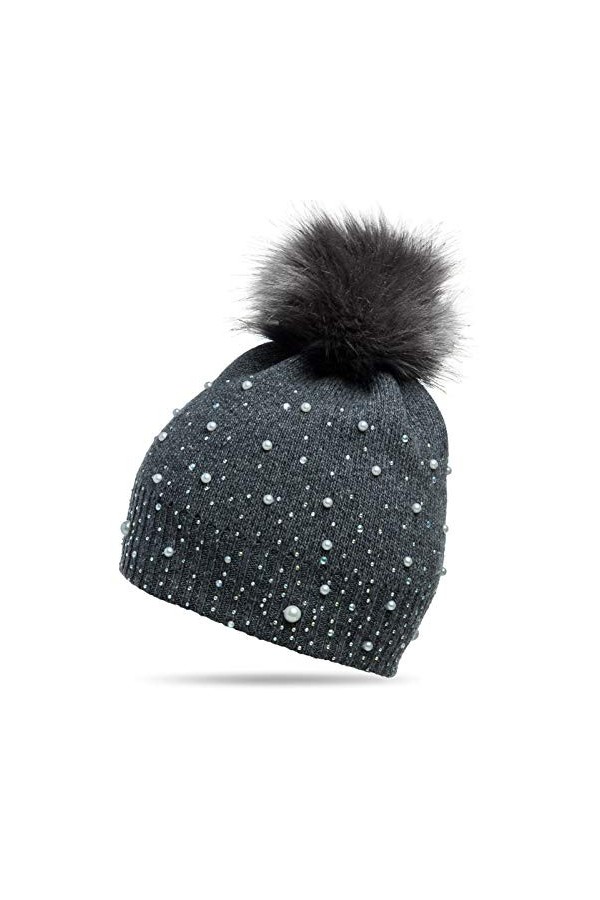 Caspar MU143 Bonnet dhiver en tricot fin avec pompon pour femme, Couleur:noir, Taille:Taille unique