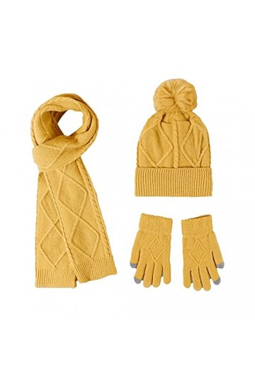 Yolispa Ensemble de 3 foulards, gants et bonnets pour femme - Couleur unie - Tissu doux - Chaud - Pour lhiver - Pour temps f