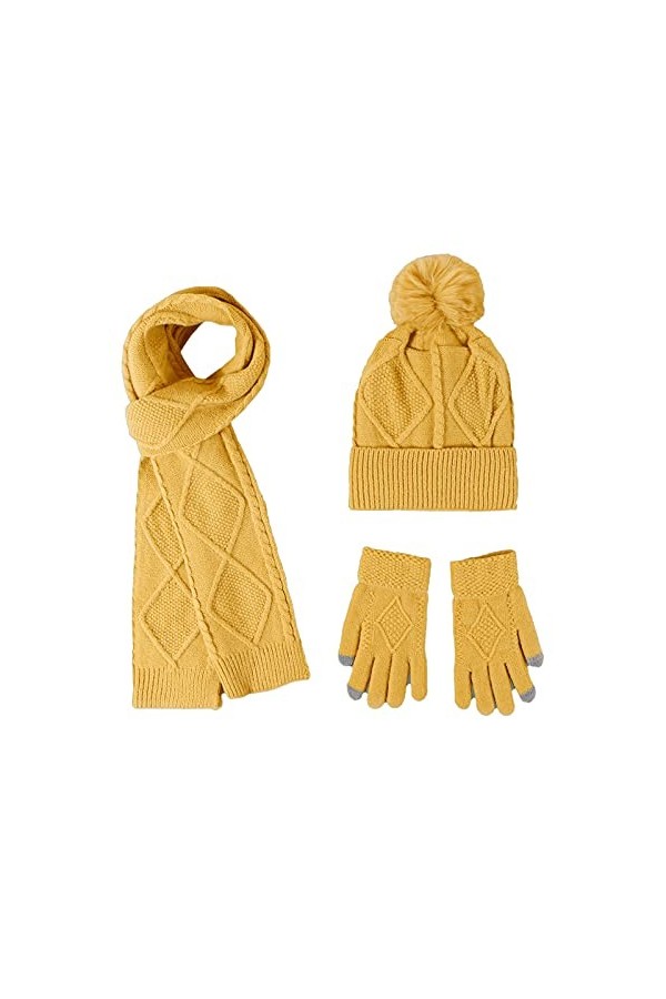 Yolispa Ensemble de 3 foulards, gants et bonnets pour femme - Couleur unie - Tissu doux - Chaud - Pour lhiver - Pour temps f