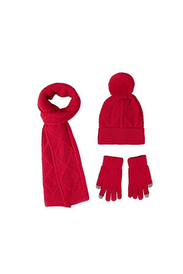 Yolispa Ensemble de 3 foulards, gants et bonnets pour femme - Couleur unie - Tissu doux - Chaud - Pour lhiver - Pour temps f