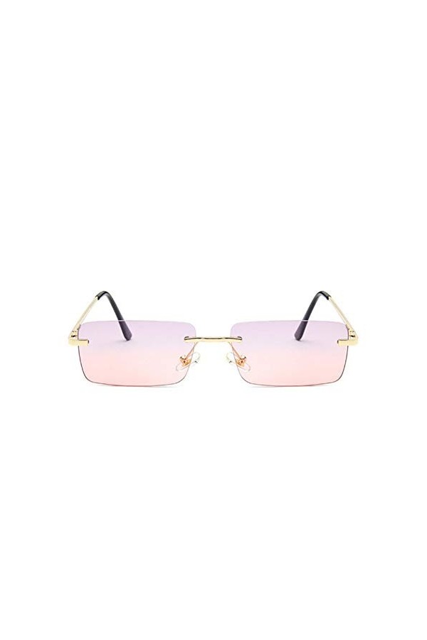 YIERJIU Lunettes Marque de Petit Rectangle Lunettes de Soleil Femmes Gris Rose Nuances pour Femmes 90 s Vintage sans Monture 