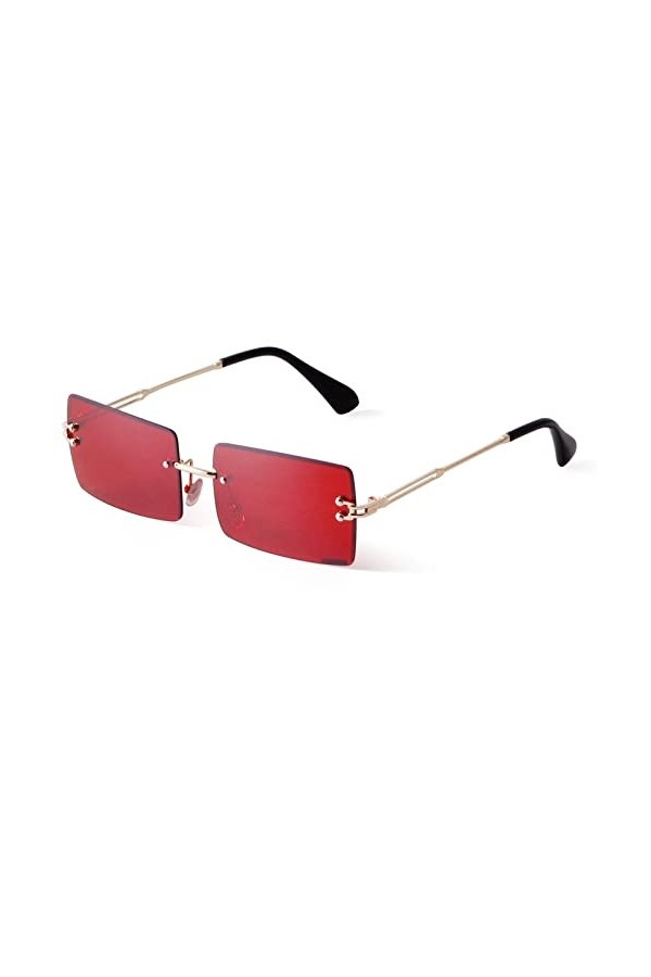 ADEWU Lunettes de soleil rectangulaires sans monture pour homme et femme Style rétro UV400 Unisexe Ultra léger, rouge