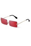 ADEWU Lunettes de soleil rectangulaires sans monture pour homme et femme Style rétro UV400 Unisexe Ultra léger, rouge