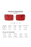 ADEWU Lunettes de soleil rectangulaires sans monture pour homme et femme Style rétro UV400 Unisexe Ultra léger, rouge
