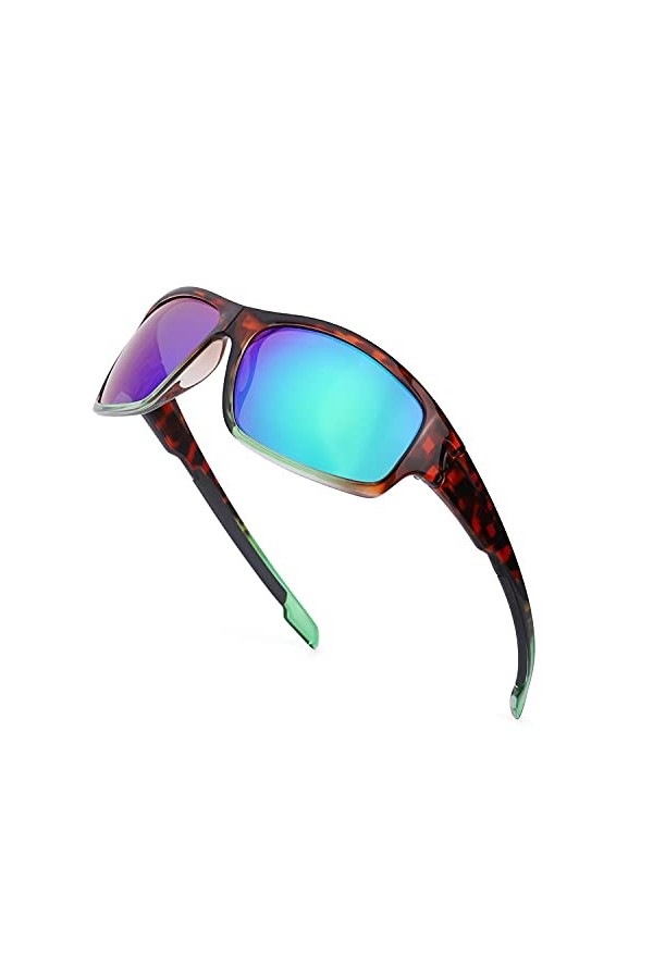 TJUTR Lunettes de soleil polarisées de sport pour hommes Lentille miroir Protection UVA UVB pour la conduite de pêche à la T