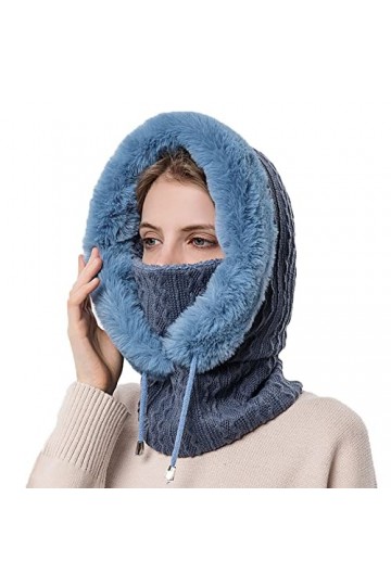 YAMEE Cagoule de ski pour femme avec capuche en polaire - Bonnet dhiver avec cache-cou - Masque pour sports de plein air - P