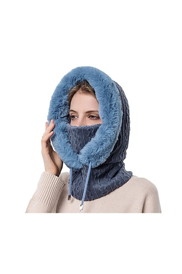 YAMEE Cagoule de ski pour femme avec capuche en polaire - Bonnet dhiver avec cache-cou - Masque pour sports de plein air - P