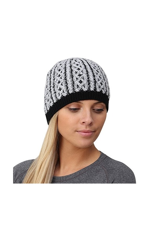 TrailHeads Bonnet dhiver pour femme avec torsade Câble en tricot , noir/blanc