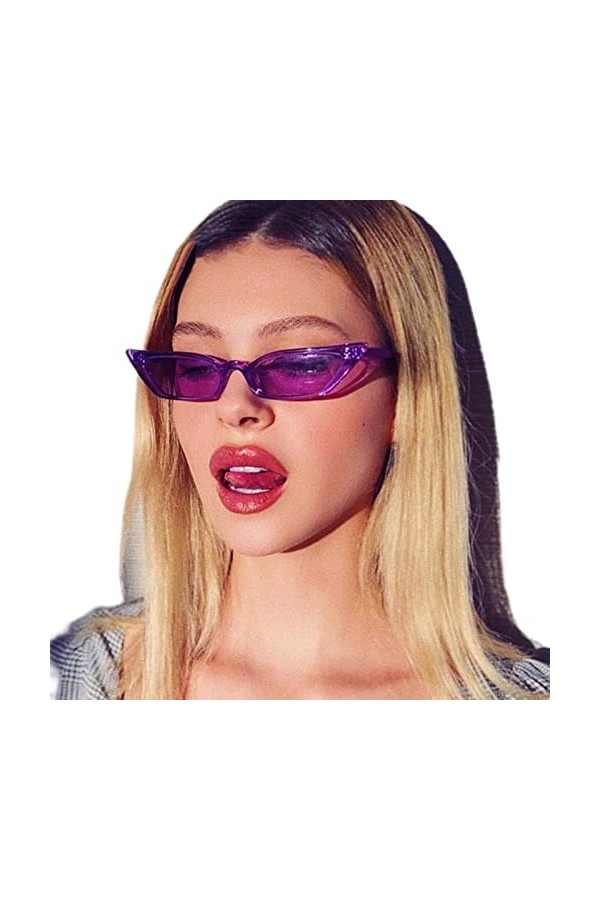 YANGQI Lunettes de soleil œil de chat pour femme - Petites lunettes de soleil vintage - Rouge violet - Lunettes de soleil pou