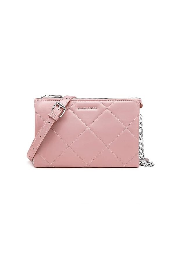 David Jones - Petite Pochette Bandoulière Femme - Sacoche Chaînes Simili Cuir Matelassé - Sac à Main Soirée Besace Porté Epau