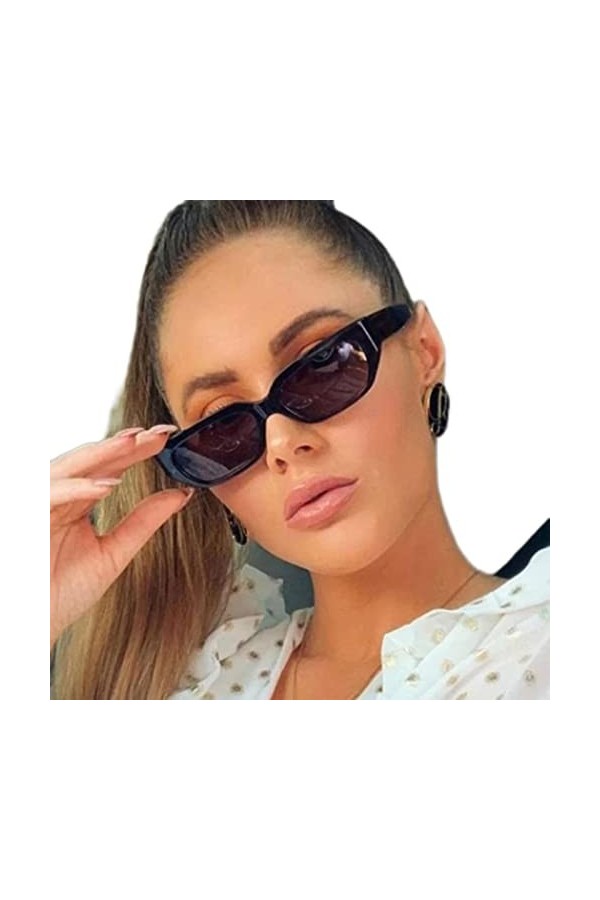 YANGQI Lunettes de soleil rectangulaires vintage roses pour femme œil de chat style rétro design tendance moderne noir gris, 