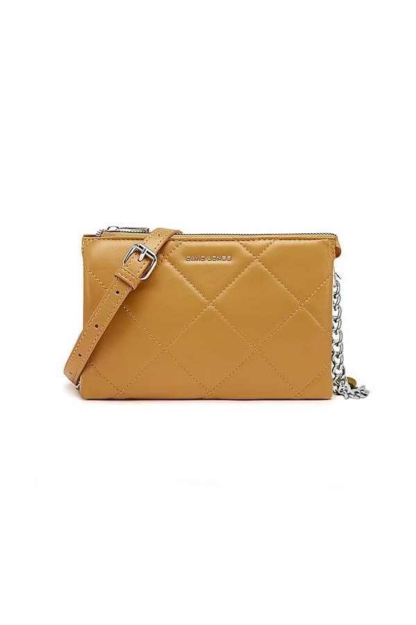 David Jones - Petite Pochette Bandoulière Femme - Sacoche Chaînes Simili Cuir Matelassé - Sac à Main Soirée Besace Porté Epau