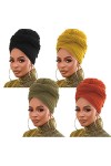 4 Pièces Jersey Stretch Turban Head Wrap KnitHeadwraps Urban Hair Scarf Couleur unie u1tra Soft Extra Long Breathable Head Ba