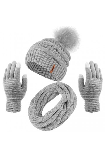 Aneco Ensemble chaud dhiver pour femme avec pompon en fourrure tricotée, bonnet, écharpe, gants et accessoires pour écran ta