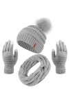 Aneco Ensemble chaud dhiver pour femme avec pompon en fourrure tricotée, bonnet, écharpe, gants et accessoires pour écran ta