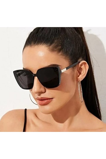 Lunettes de soleil carrées noires pour femme - Style rétro vintage - Dorées