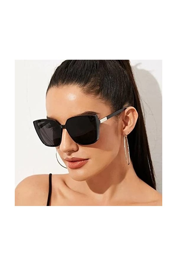Lunettes de soleil carrées noires pour femme - Style rétro vintage - Dorées