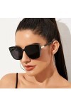 Lunettes de soleil carrées noires pour femme - Style rétro vintage - Dorées