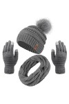 Aneco Ensemble chaud dhiver pour femme avec pompon en fourrure tricotée, bonnet, écharpe, gants et accessoires pour écran ta