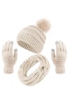 Aneco Ensemble chaud dhiver pour femme avec pompon en fourrure tricotée, bonnet, écharpe, gants et accessoires pour écran ta