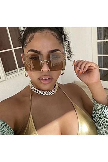 HSCDQ Lunettes de Soleil Square surdimensionnées Femmes Vintage Luxe Sun Lunettes Sun Sun pour Femme Grand Cadre Dégimal Miro