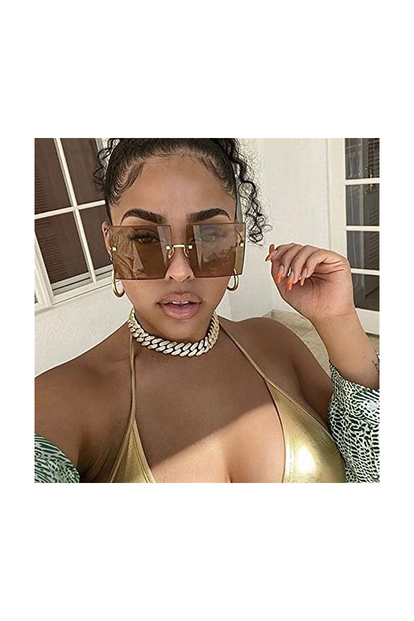 HSCDQ Lunettes de Soleil Square surdimensionnées Femmes Vintage Luxe Sun Lunettes Sun Sun pour Femme Grand Cadre Dégimal Miro