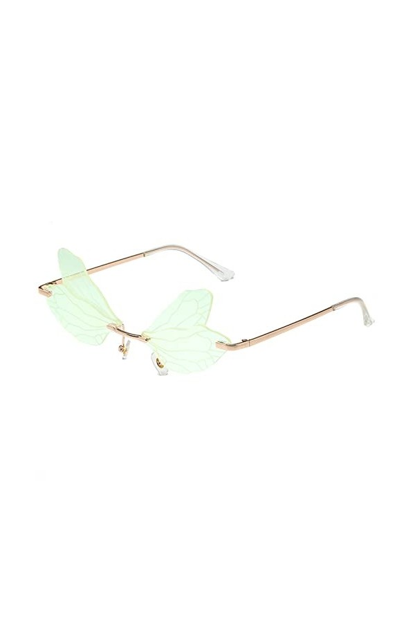 YOJUED Lunettes de soleil papillon avec ailes de libellule - Lunettes irrégulières pour femme et fille, Vert miroir
