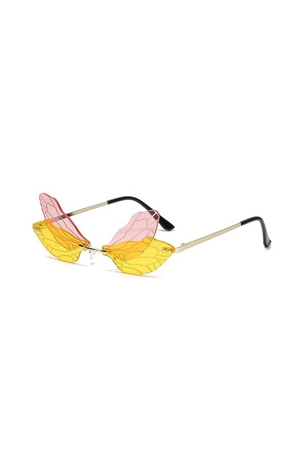 YOJUED Lunettes de soleil papillon avec ailes de libellule - Lunettes irrégulières pour femme et fille, Vert miroir