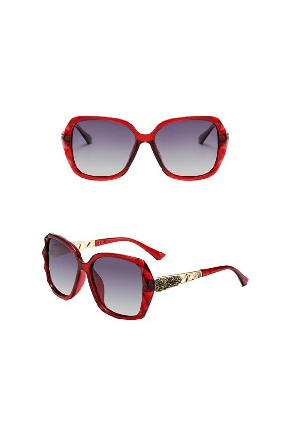 No Name Ltd Lunettes de soleil carrées surdimensionnées pour femme Motif papillon Champagne Or rose et strass, Rouge, 6cm Wid