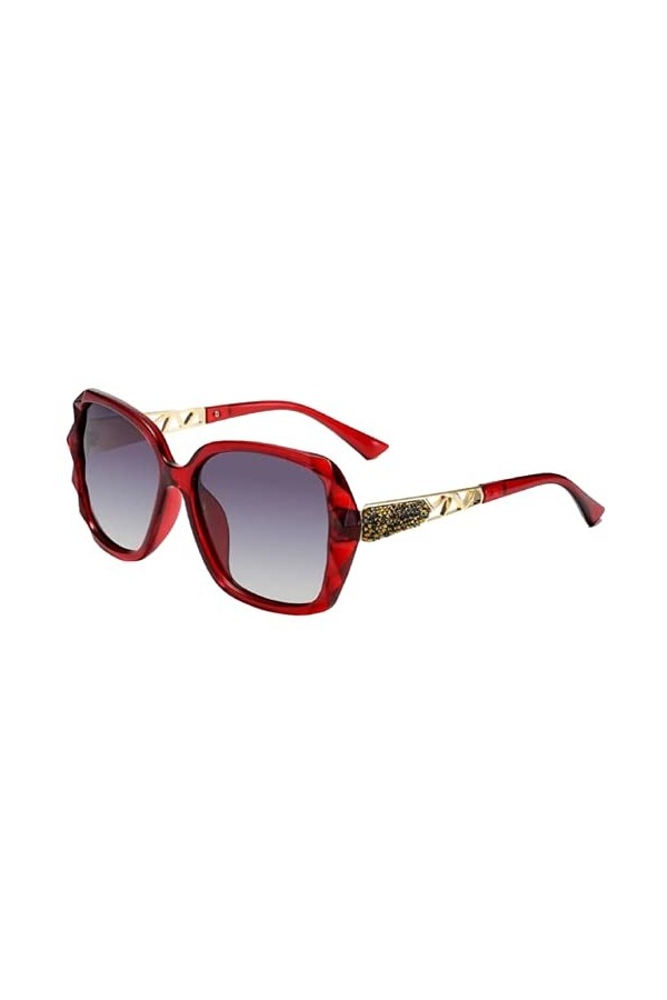 No Name Ltd Lunettes de soleil carrées surdimensionnées pour femme Motif papillon Champagne Or rose et strass, Rouge, 6cm Wid