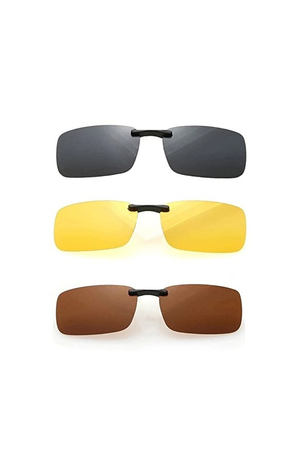 Lot de 3 lunettes de soleil polarisées à clipser sur des lunettes de vue, anti-reflets UV400, fonction rabattable pour hommes