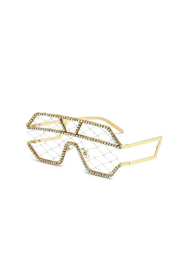 Tendances Dentelle Punk Lunettes Femmes Mode Diamants Lunettes De Soleil Femme Surdimensionné Personnalité Une Pièce Strass L