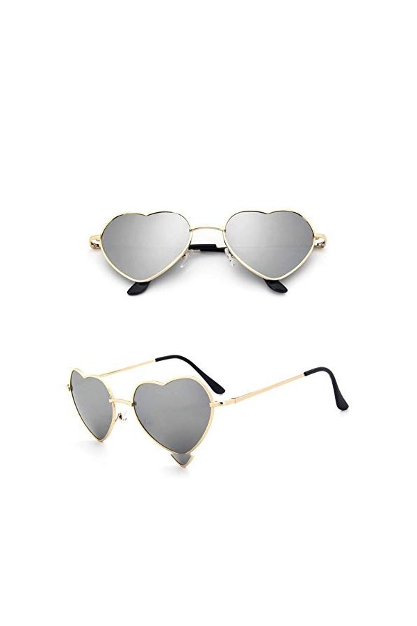 EDCPLM Lunettes De Soleil Femmes Hommes Mode Lunettes De Soleil en Forme De Coeur Femmes Dame Métal Cravates Réfléchissantes 