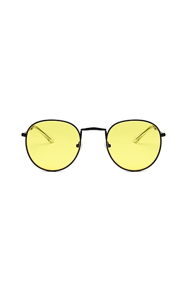 HNGM Lunettes de Soleil Mesdames Hommes Retro Lunettes de Soleil Round Round Jaune Rouge Lunettes de Soleil en Alliage Cadre 