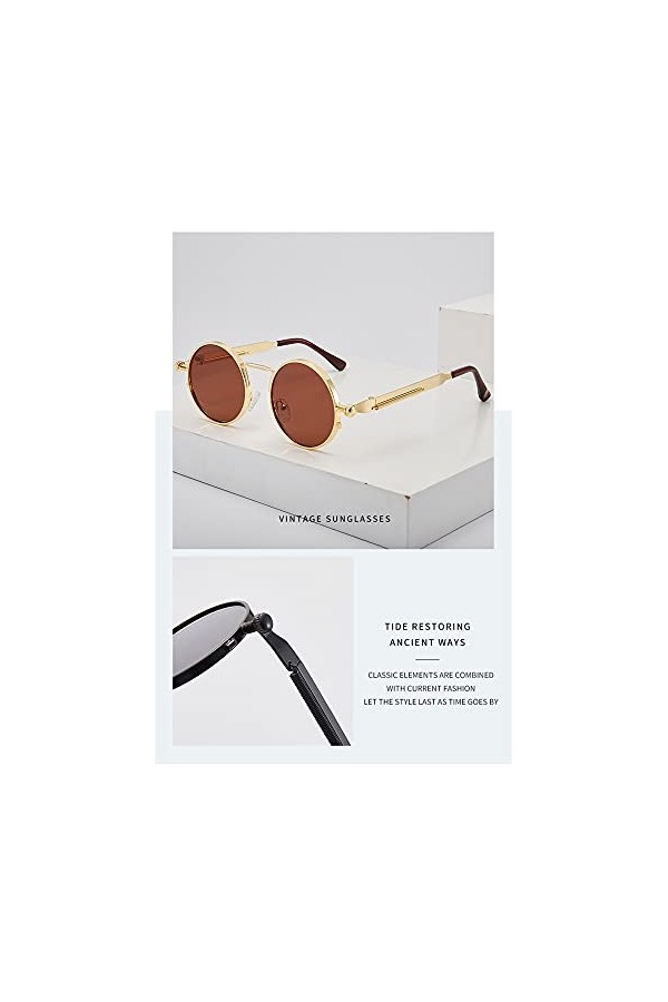 LCISCOUP Lunettes Soleil Lunettes de Soleil à Vapeur Rondes Hommes et Femmes Lunettes de Soleil en métal rétro UV400 Lenses 