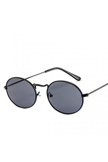 DSAI Lunettes de soleil ovales rétro pour homme - Lunettes de soleil vintage pour femme - Noir et gris - 1 paire de lunettes 