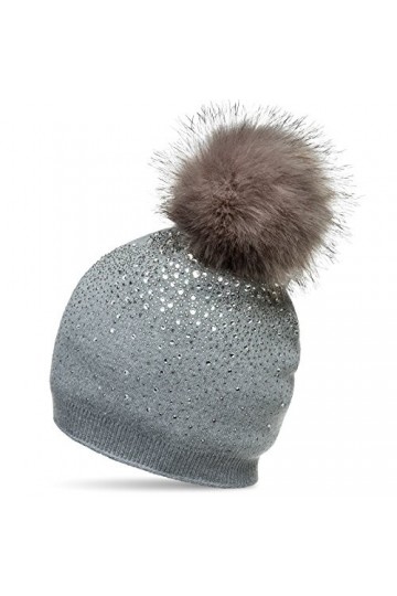 Caspar MU188 Bonnet dhiver en Tricot Fin avec Pompon et Strass pour Femme, Couleur:Gris, Taille:Taille Unique