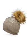 Caspar MU188 Bonnet dhiver en Tricot Fin avec Pompon et Strass pour Femme, Couleur:Gris, Taille:Taille Unique