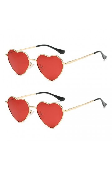 YAMEIZE Lunettes de Soleil Vintage Sans Monture Love Heart - Cadre en Métal pour Femmes Hommes Mode Sans Cadre Rouge Rose For